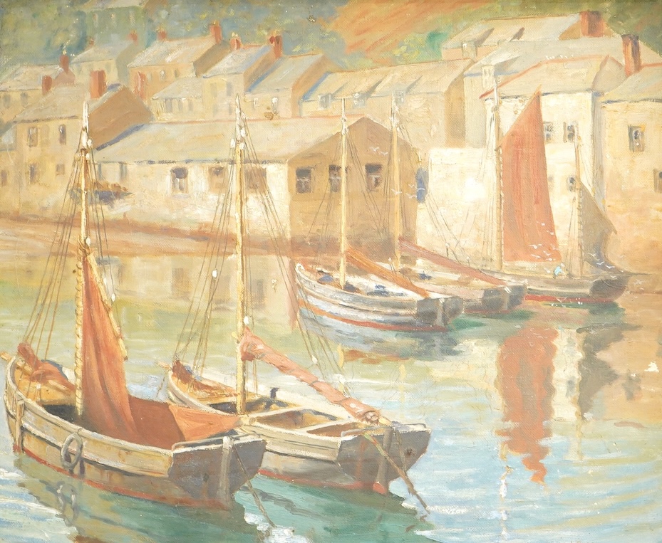 W. Burbridge, ‘A Cornish harbour’, signed, inscribed verso, oil on canvas board, 30 x 36cm